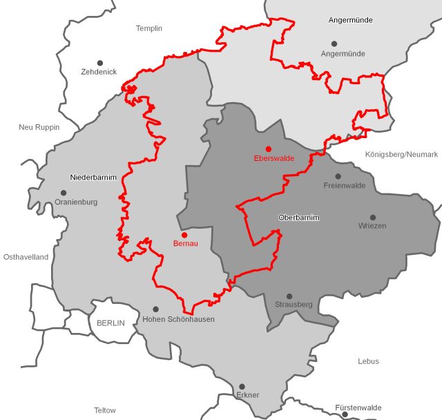 Karte: Landkreis Barnim - alte Grenzen des Barnim